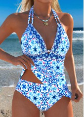 Low Waisted Tribal Print Two-piece Blue Tankini Set