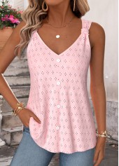 Curved Hem Pink Sleeveless V Neck Tank Top