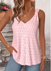 Curved Hem Pink Sleeveless V Neck Tank Top