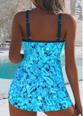 Paisley Print Fake 2in1 Cyan One Piece Swimdress