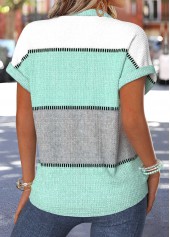 Plus Size Mint Green Tummy Coverage Geometric Print Blouse