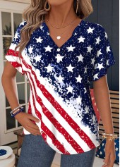 American Flag Tummy Coverage Red Short Sleeve T Shirt
