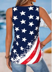 Flag Print Curved Hem Navy Sleeveless Tank Top