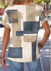 Geometric Print Tummy Coverage Light Coffee T Shirt