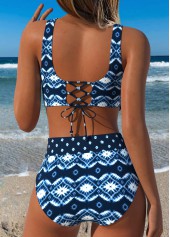 Mid Waisted Tie Dye Print Two-piece Navy Bikini Set
