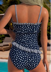 Mid Waisted Polka Dot Frill Navy Tankini Set