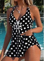 Polka Dot Layered Black One Piece Swimdress