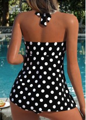 Polka Dot Layered Black One Piece Swimdress