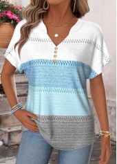 Geometric Print Tummy Coverage Blue T Shirt