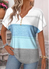 Geometric Print Tummy Coverage Blue T Shirt