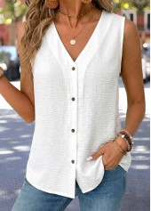 Tummy Coverage White Sleeveless V Neck Tank Top