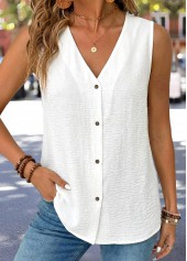 Tummy Coverage White Sleeveless V Neck Tank Top