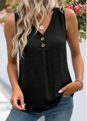 Tummy Coverage Black Sleeveless V Neck Tank Top