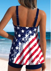 American Flag Mid Waisted Patchwork Navy Tankini Set