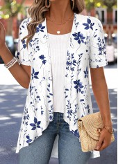 Floral Print White Short Sleeve Fake Two Piece Twinset