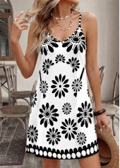 Floral Print Tummy Coverage White Short Strappy Dress