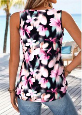 Floral Print Shirred Multi Color Sleeveless Tank Top