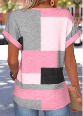Geometric Print Tummy Coverage Pink Short Sleeve T Shirt