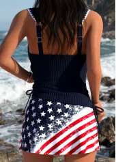 American Flag Mid Waisted Wrap Navy Tankini Set
