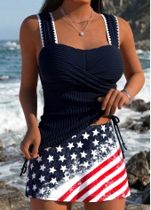 American Flag Mid Waisted Wrap Navy Tankini Set