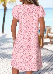 Ditsy Floral Print Tuck Stitch Light Pink Short Dress