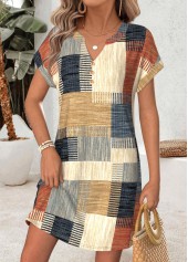 Geometric Print Tummy Coverage Multi Color Short Dress