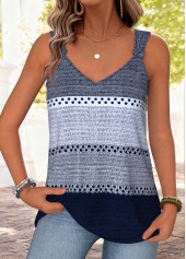 Striped Tie Blue Sleeveless V Neck Tank Top