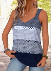 Striped Tie Blue Sleeveless V Neck Tank Top