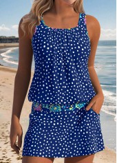 Mid Waisted Polka Dot Two-piece Blue Tankini Set