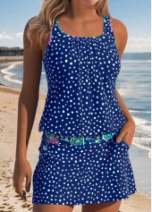 Mid Waisted Polka Dot Two-piece Blue Tankini Set