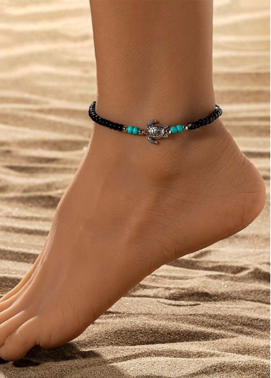 Black Turtle Design Polyresin Beaded Anklet