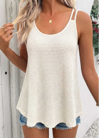 Tummy Coverage Beige Strappy Scoop Neck Camisole Top