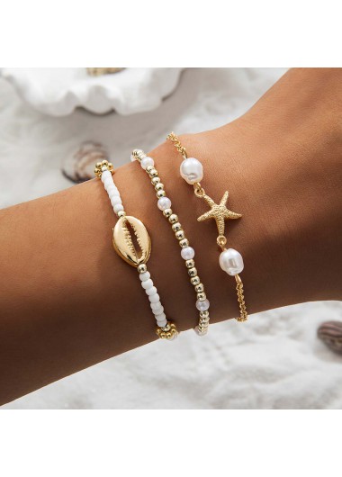 Beige Shell Starfish Alloy Beaded Bracelets