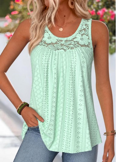 Curved Hem Mint Green Sleeveless Scoop Neck Tank Top