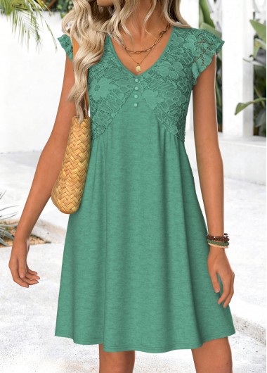 Tummy Coverage Cyan Short V Neck Dress