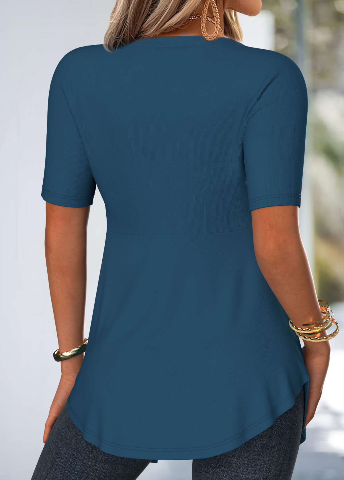 Floral Print Lace Peacock Blue Fake Two Piece Twinset