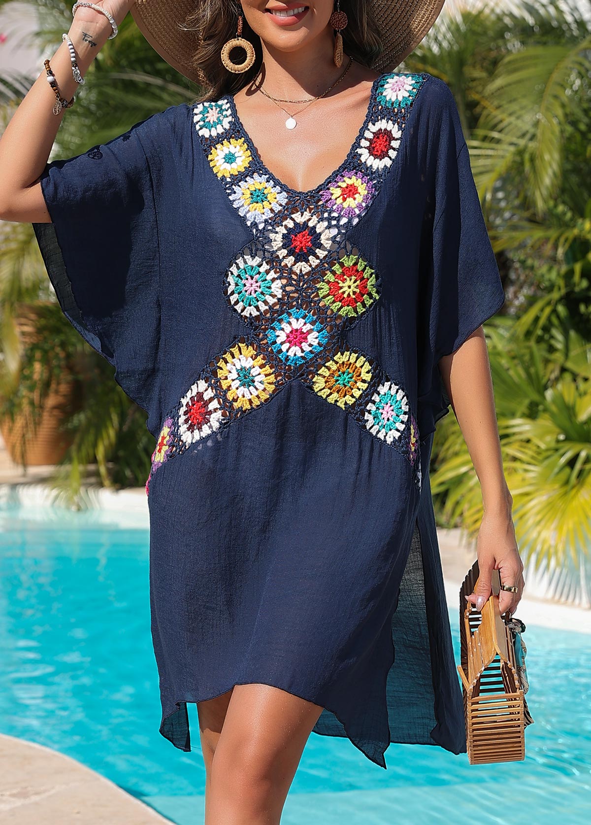 Weave/braid V Neck Navy Cover Up