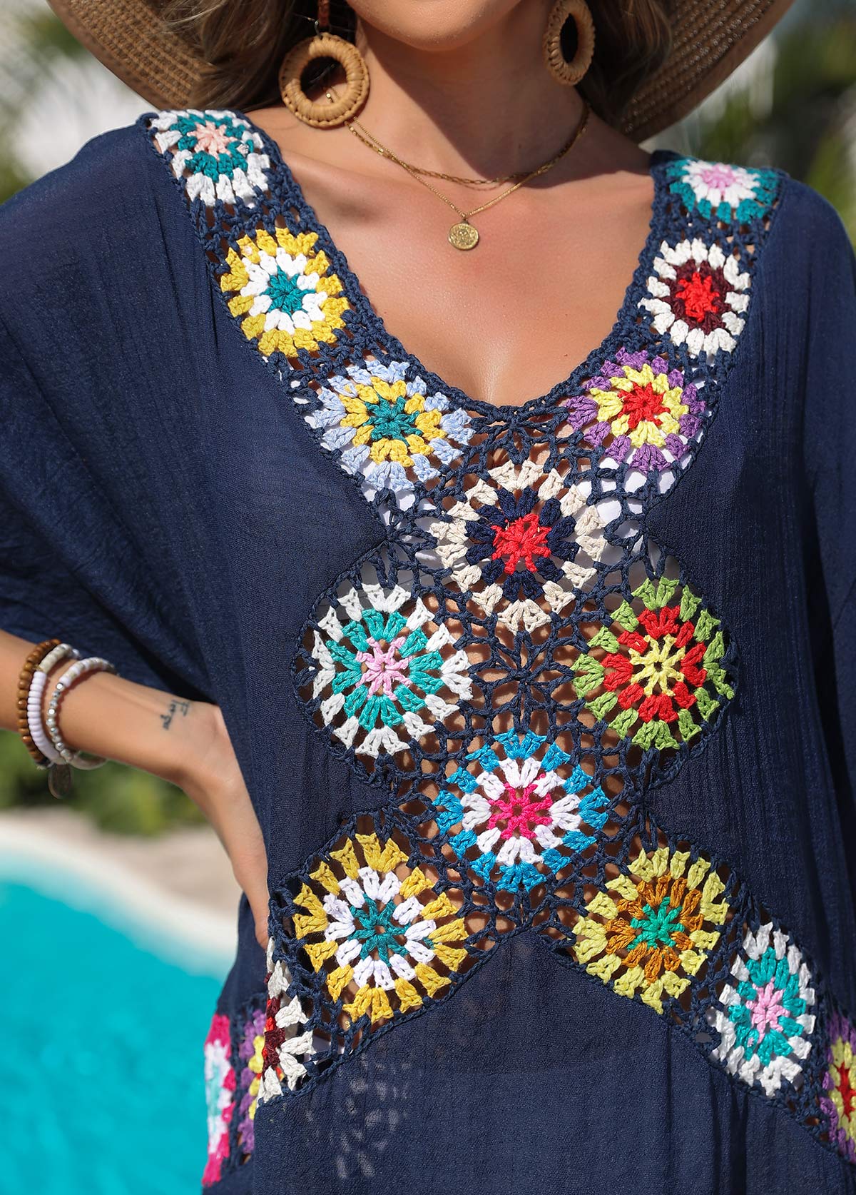 Weave/braid V Neck Navy Cover Up