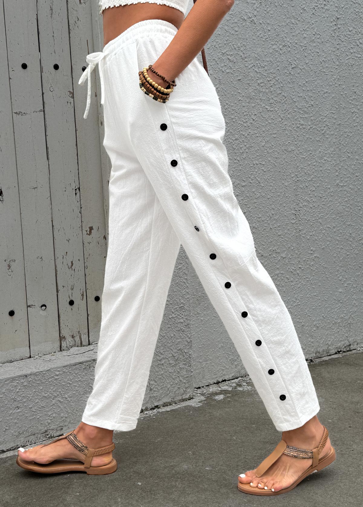 Soft White Straight Leg Elastic Waist High Waisted Pants