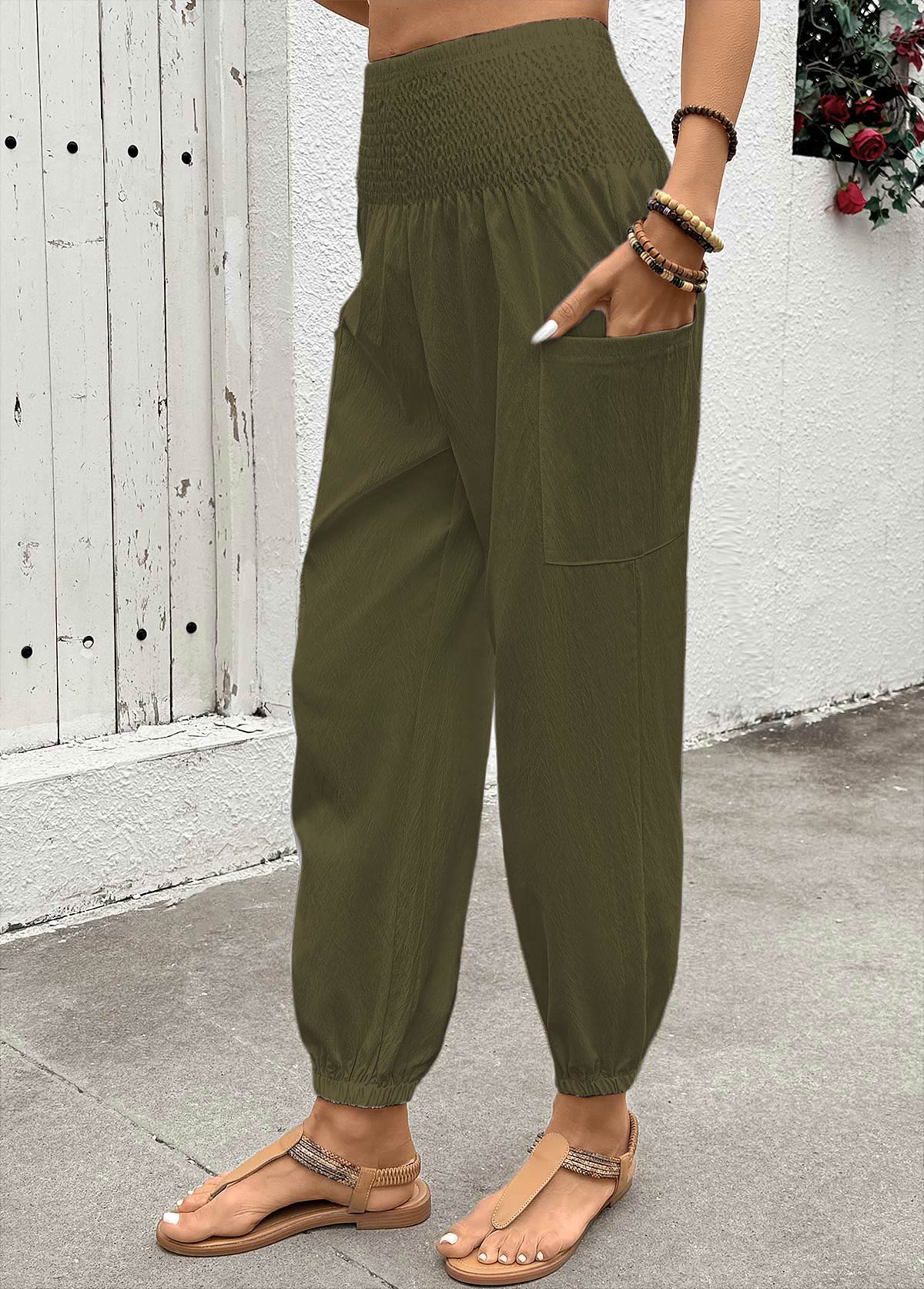 Soft Olive Green Jogger Elastic Waist High Waisted Pants