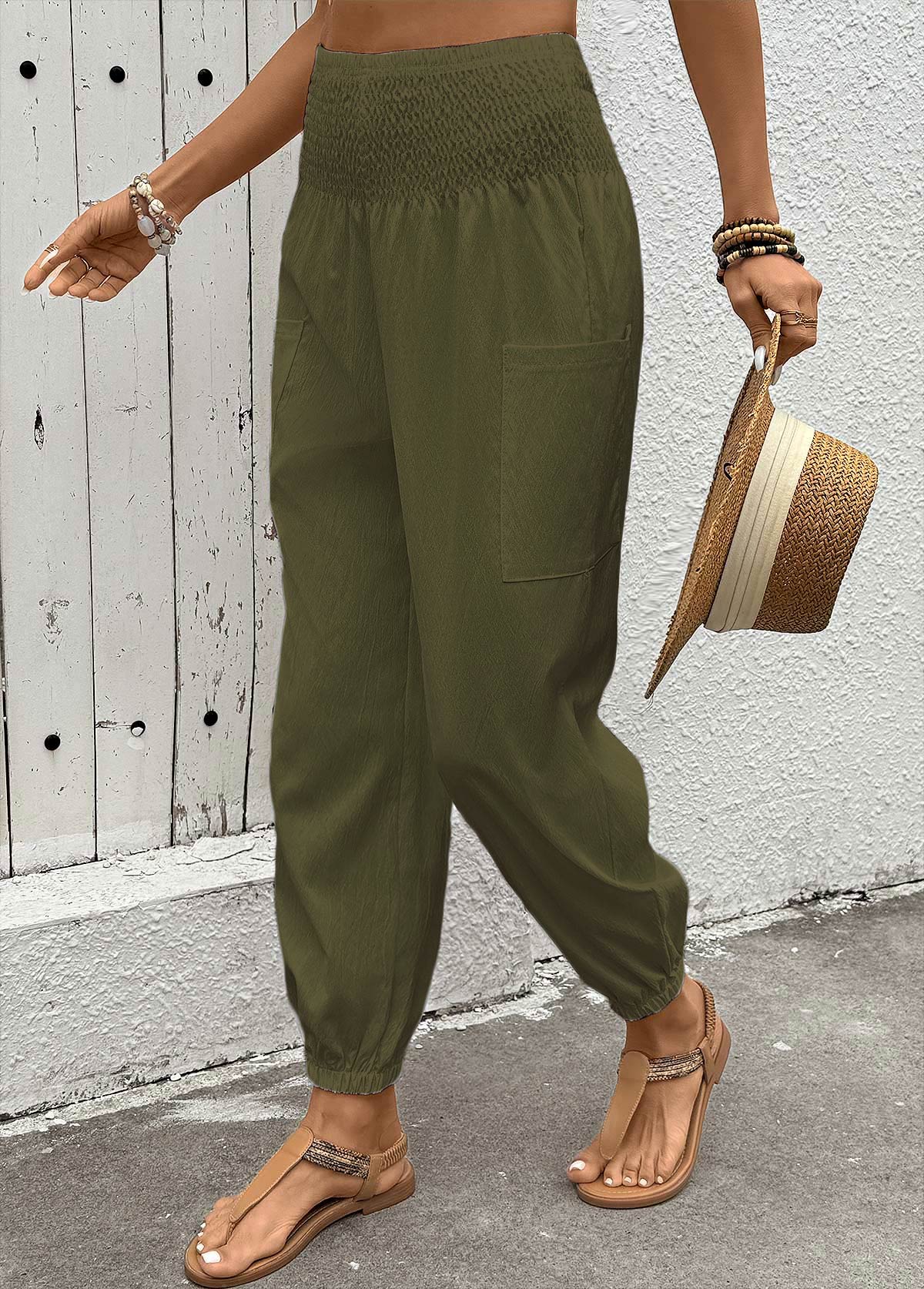 Soft Olive Green Jogger Elastic Waist High Waisted Pants