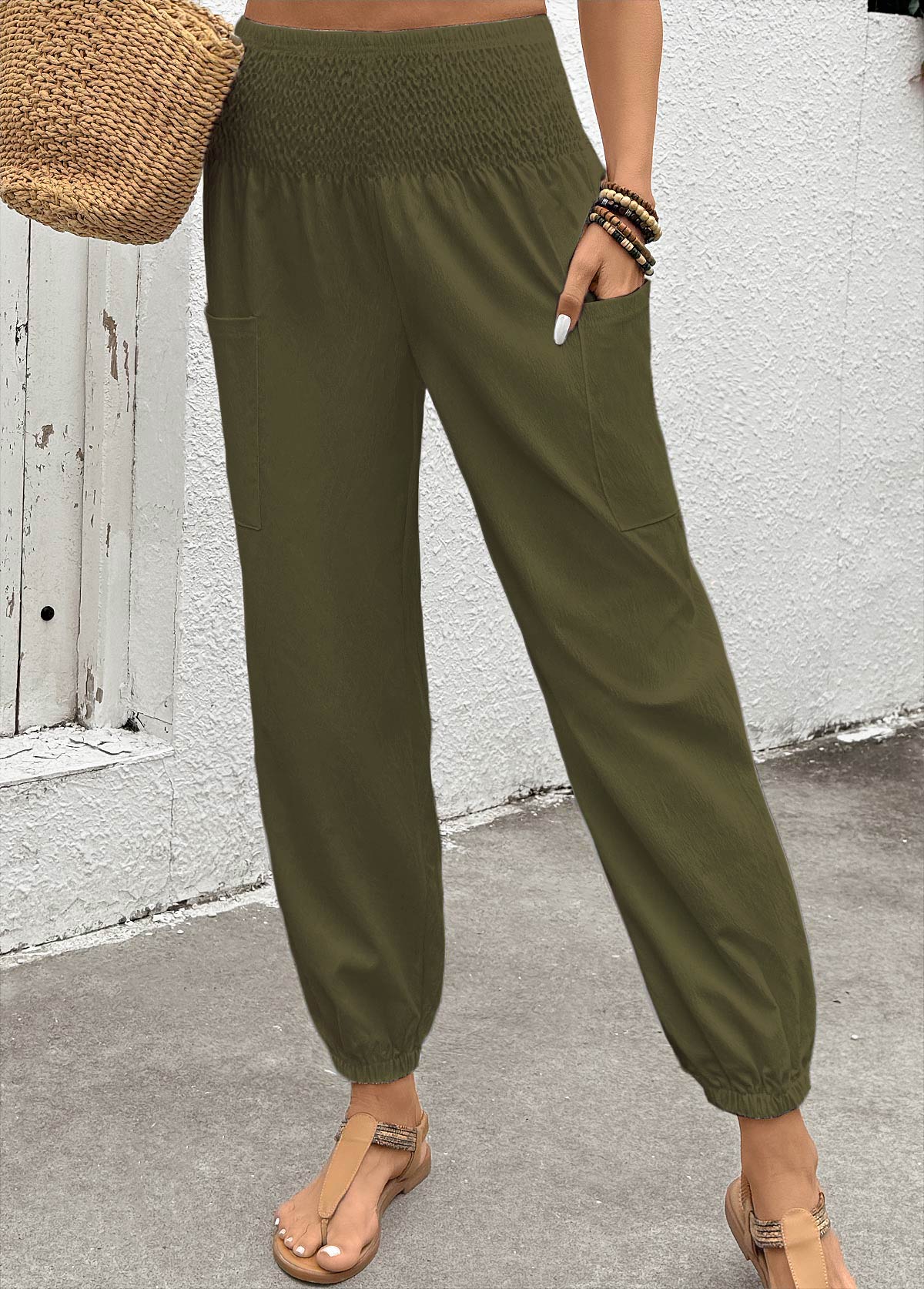 Soft Olive Green Jogger Elastic Waist High Waisted Pants