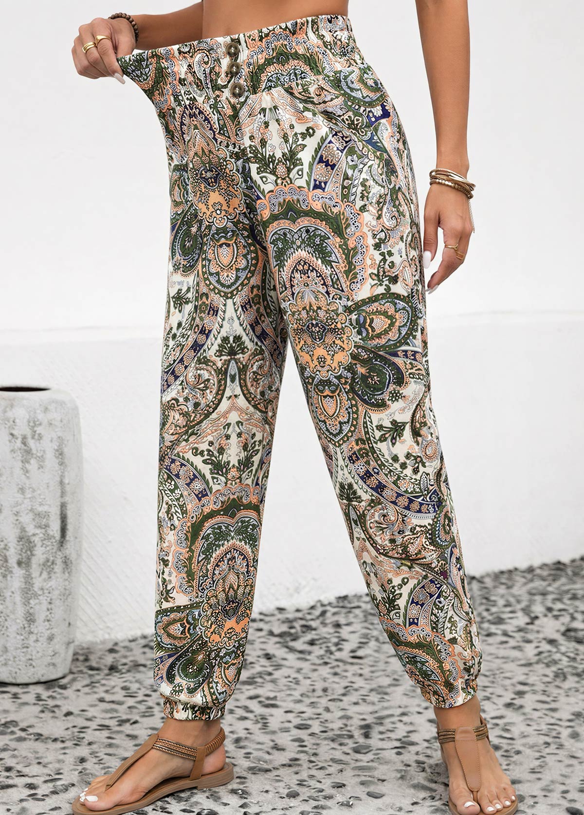 Tribal Print Soft Dusty Pink Jogger Elastic Waist Pants