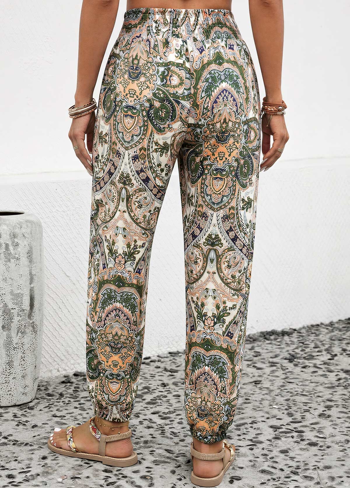 Tribal Print Soft Dusty Pink Jogger Elastic Waist Pants