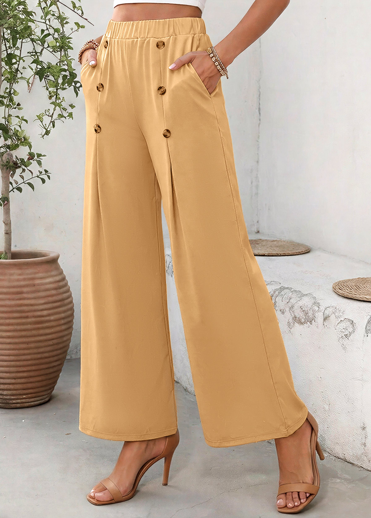 Soft Dark Camel Wide Leg Elastic Waist Pants