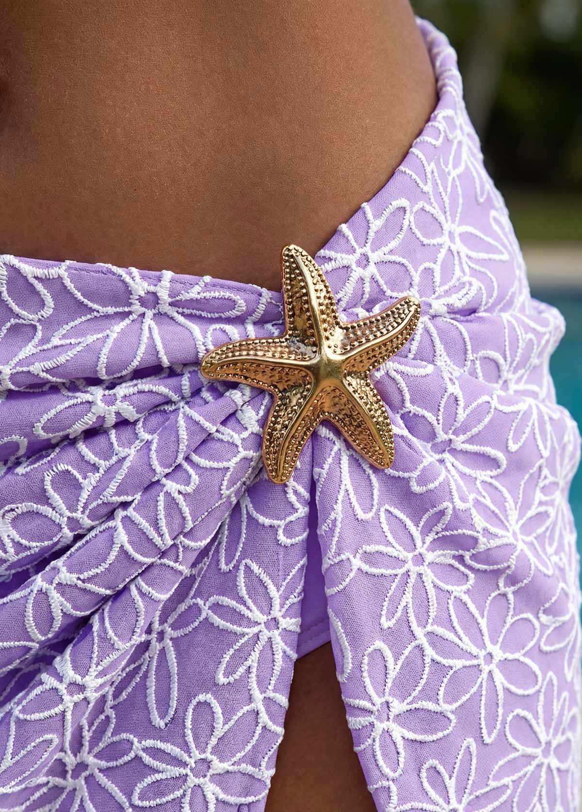 Mid Waisted Floral Print Three-piece Purple Bikini Set