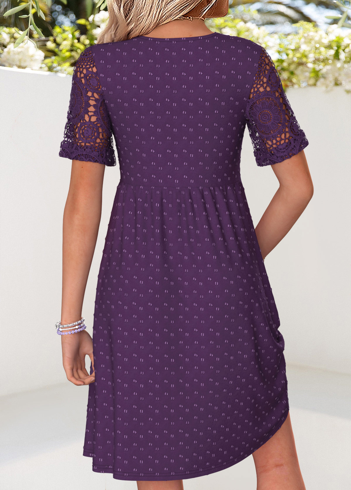 Patchwork Purple Short V Neck Dress