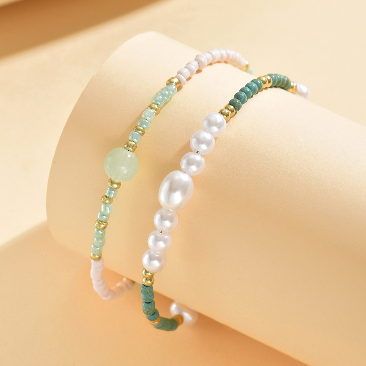 Green Color Polyresin Material Pearl Anklets