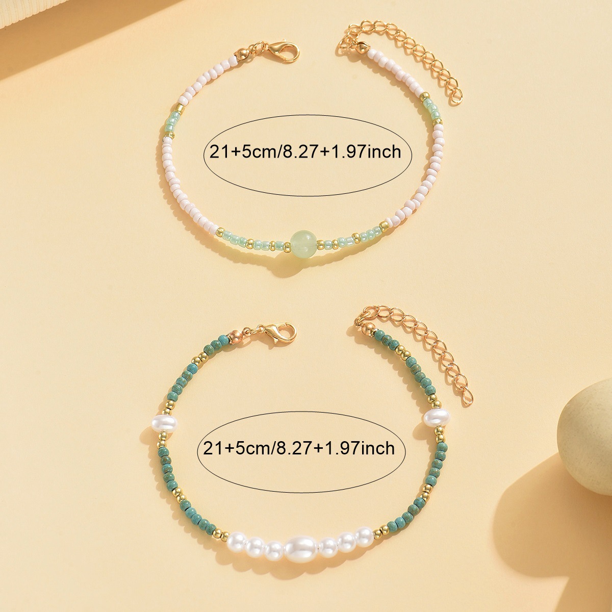 Green Color Polyresin Material Pearl Anklets