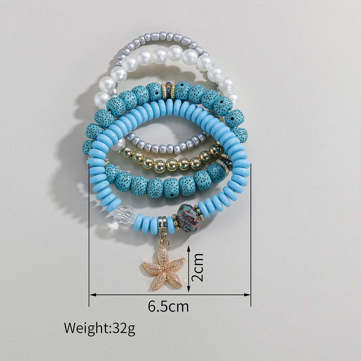 Mint Green Starfish Beaded Bracelet Set